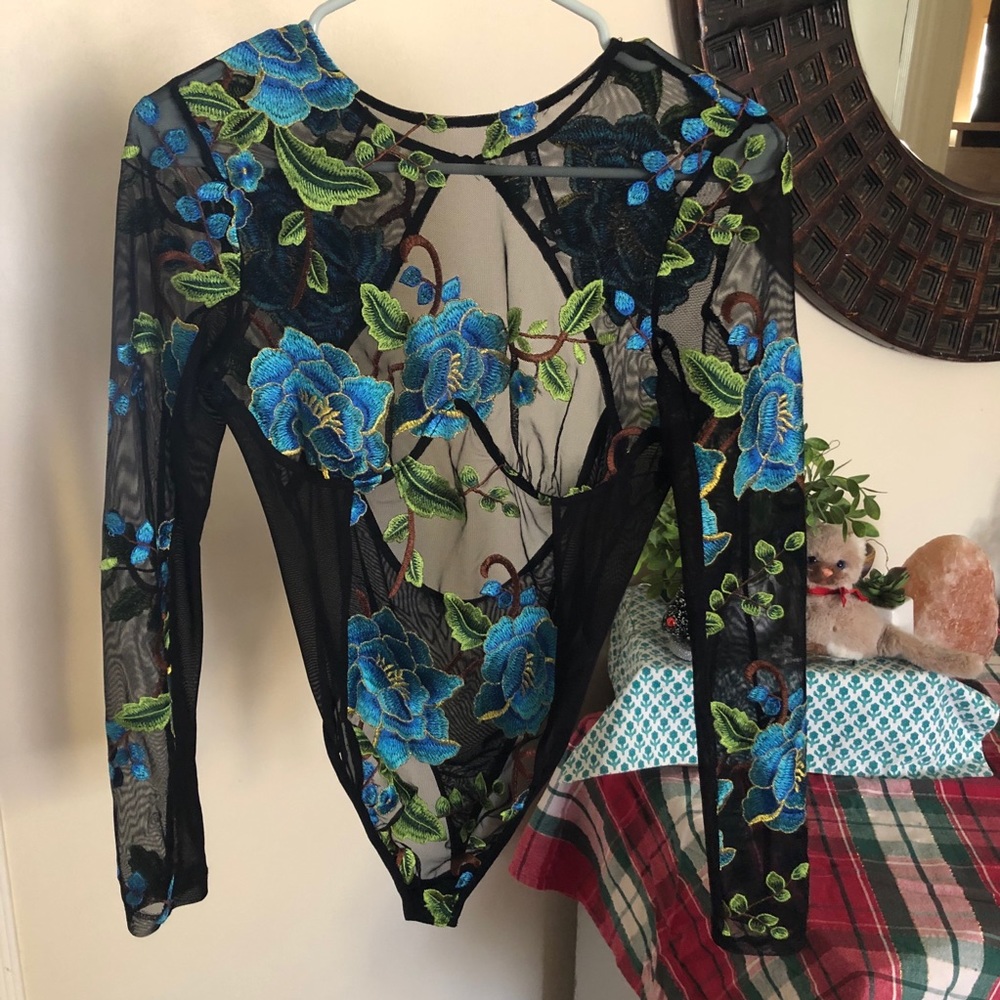 Nasty Gal Blue Embroidered Bodysuit - Picture 5 of 10